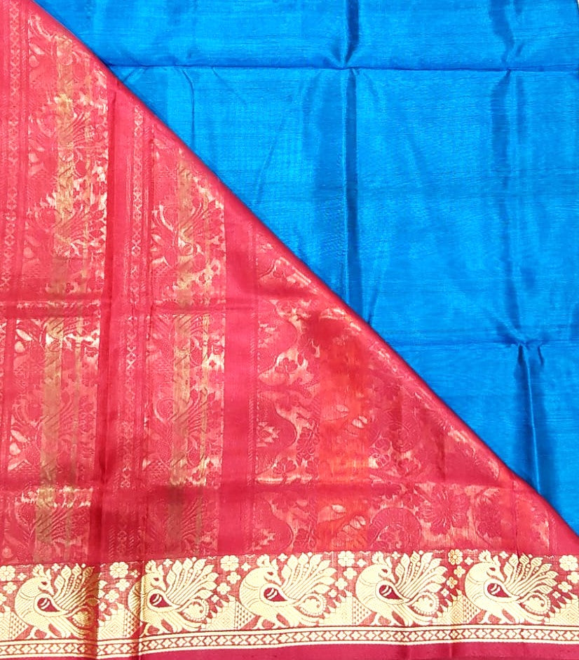 Thread Work Silk Saree in Dark Blue with Annam Design