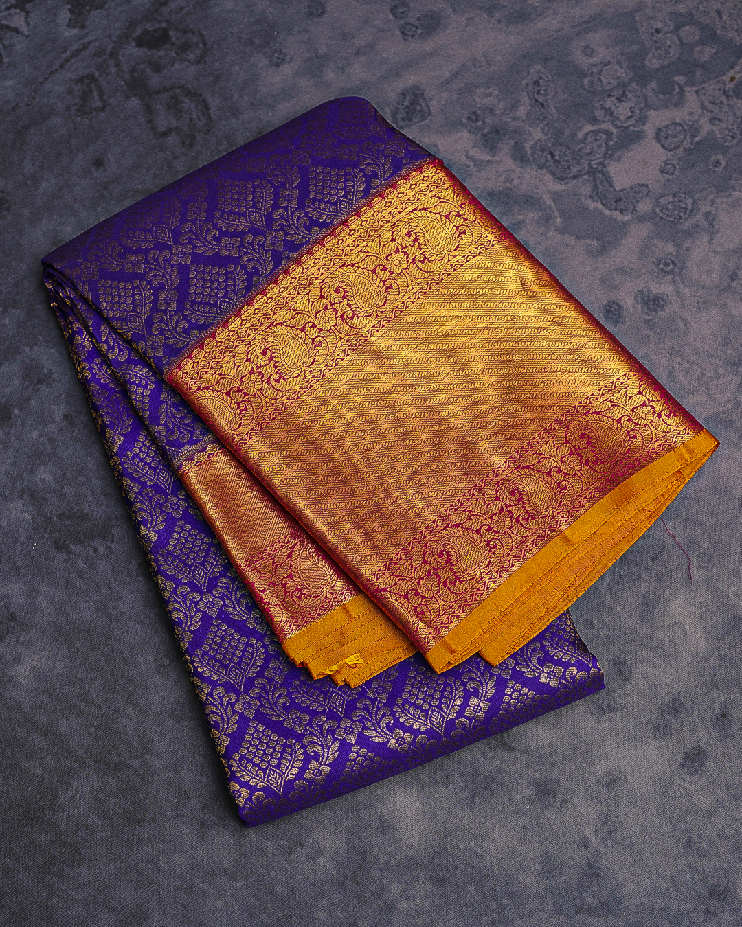 Royal Blue Kanchipuram Silk Saree with Magenta Border