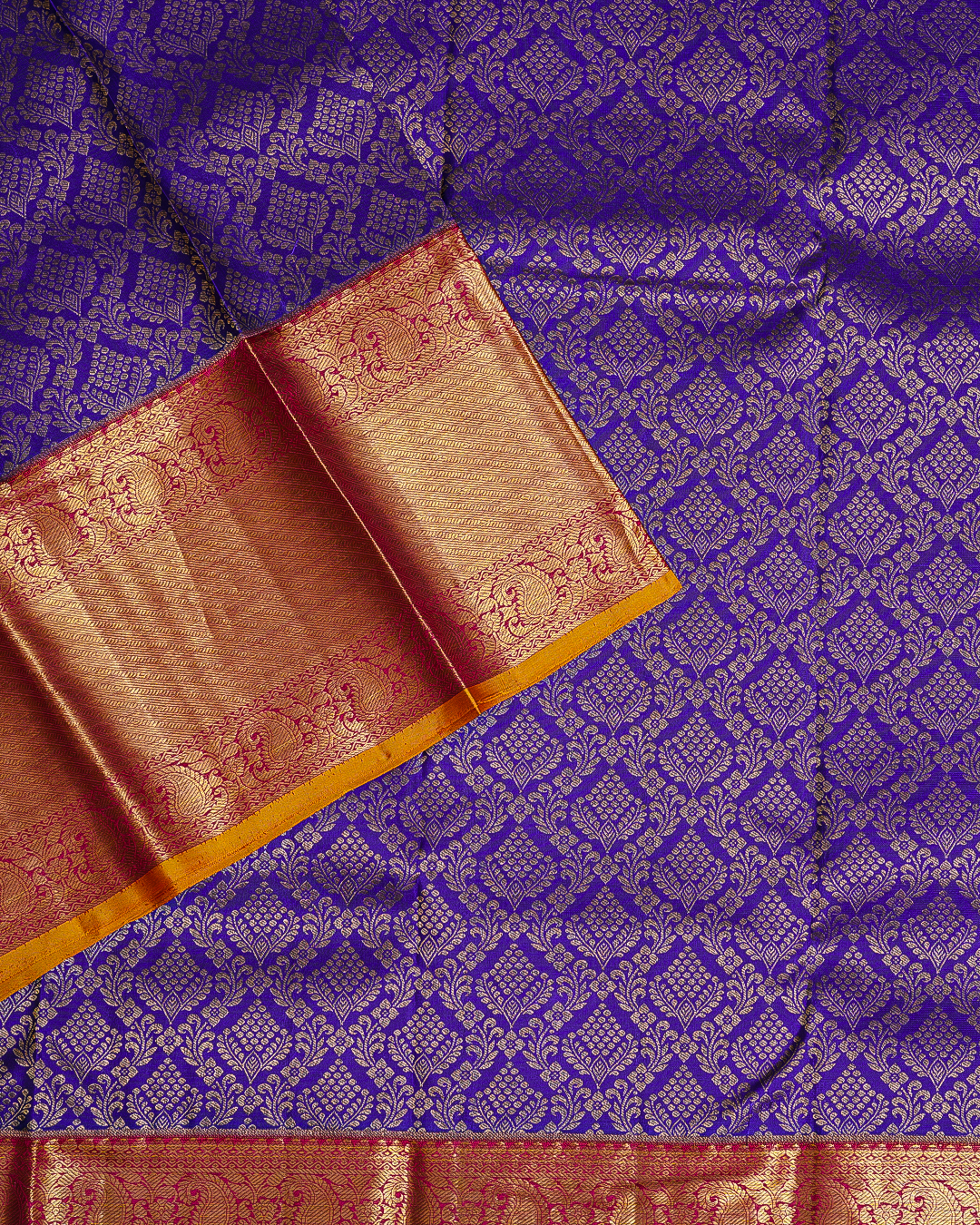 Royal Blue Kanchipuram Silk Saree with Magenta Border