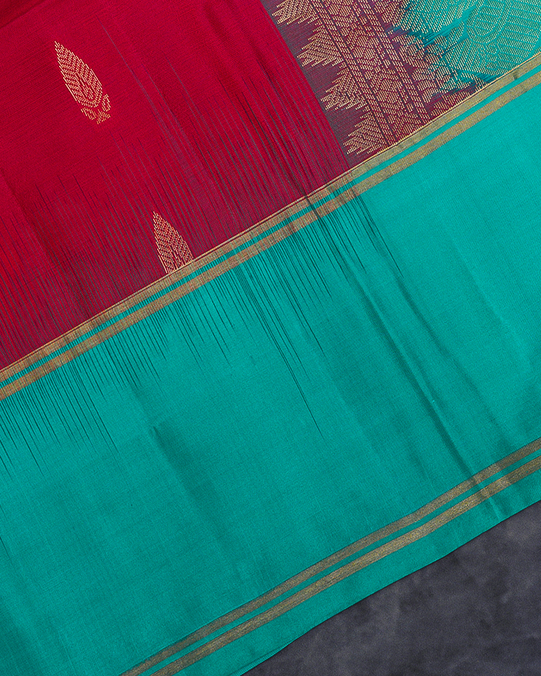 Red Soft Silk Saree with Contrast Blue Border