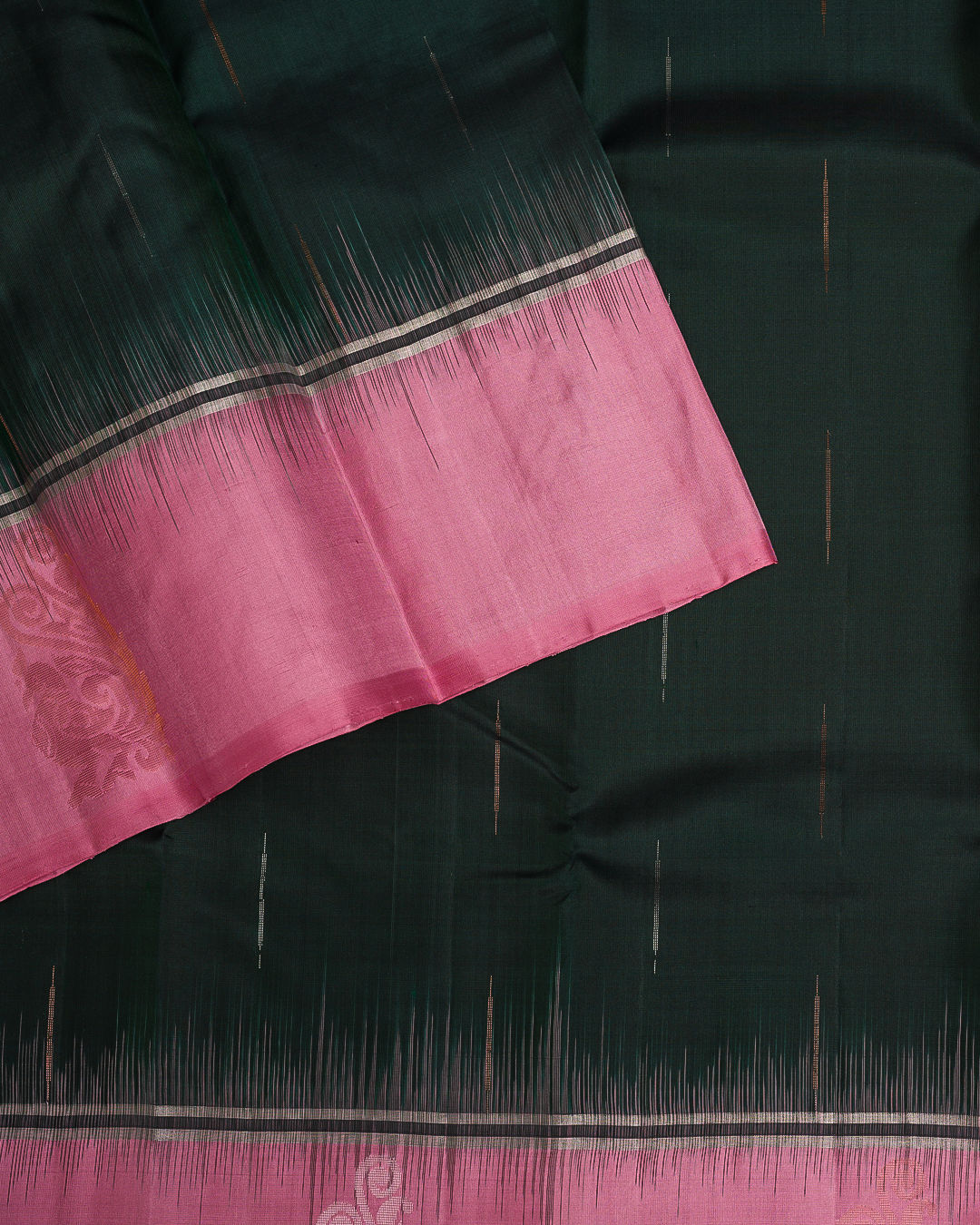 Dark Green Soft Silk Saree with Contrast Pink Border