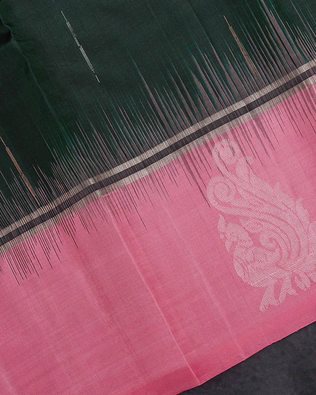 Dark Green Soft Silk Saree with Contrast Pink Border