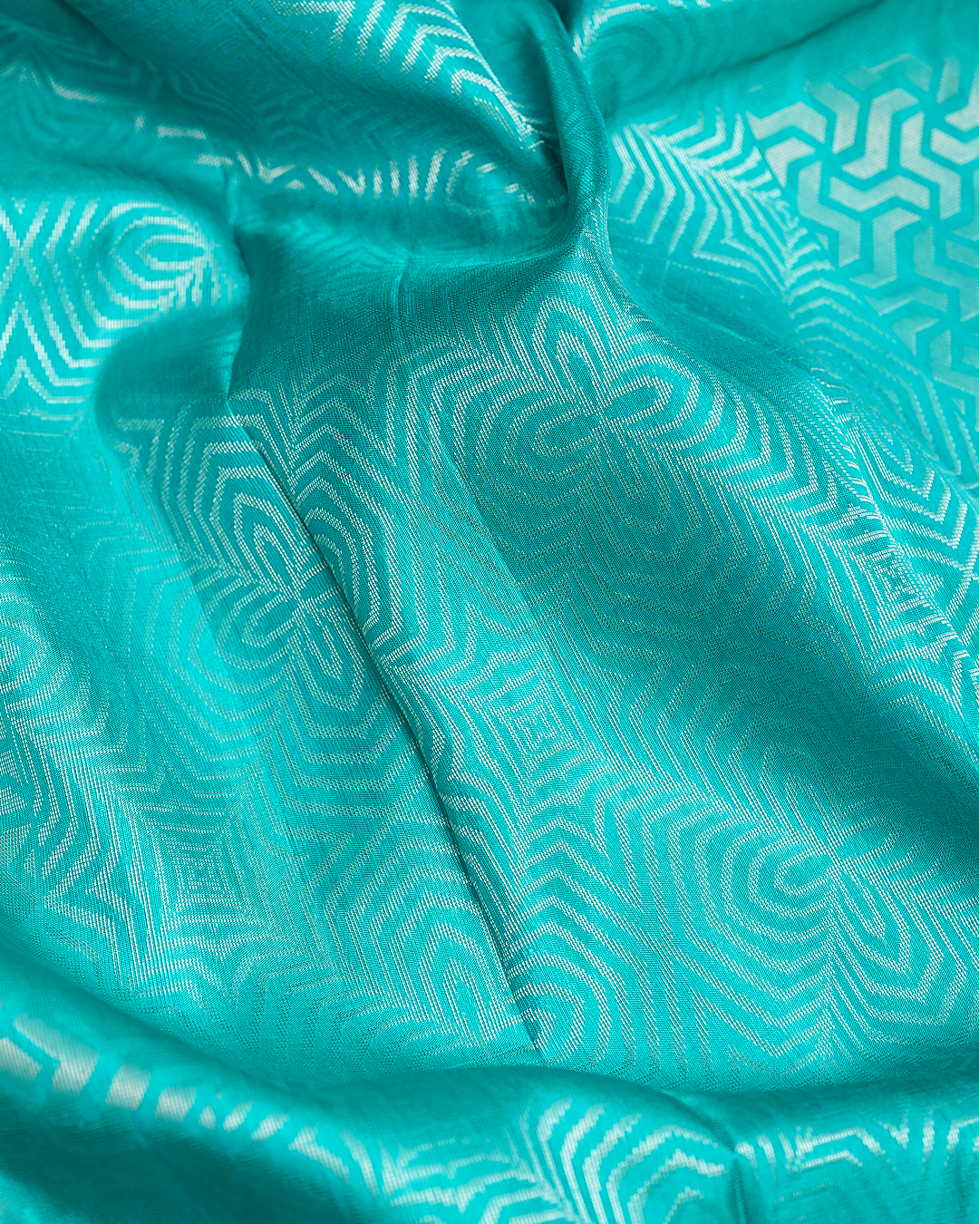 Peach Soft Silk Saree with Contrast Teal Blue Border