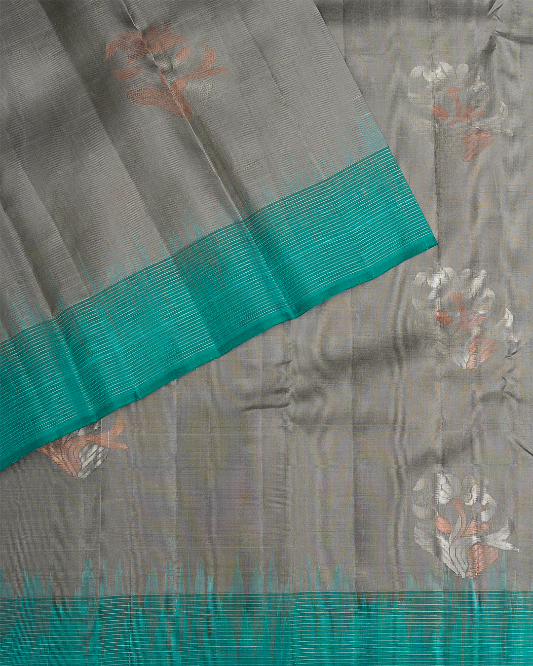 Grey Soft Silk Saree with Contrast Light Blue Border