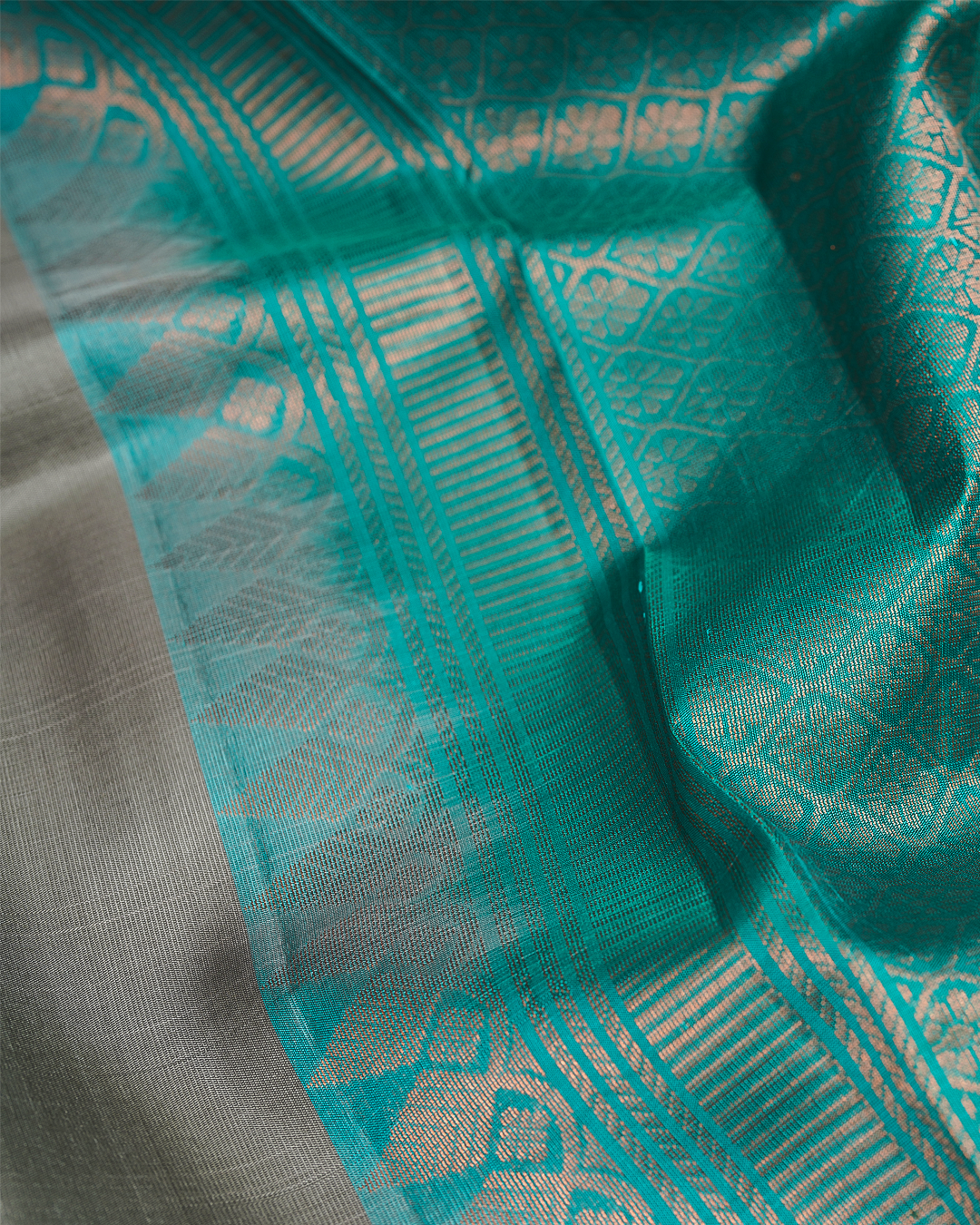 Grey Soft Silk Saree with Contrast Light Blue Border