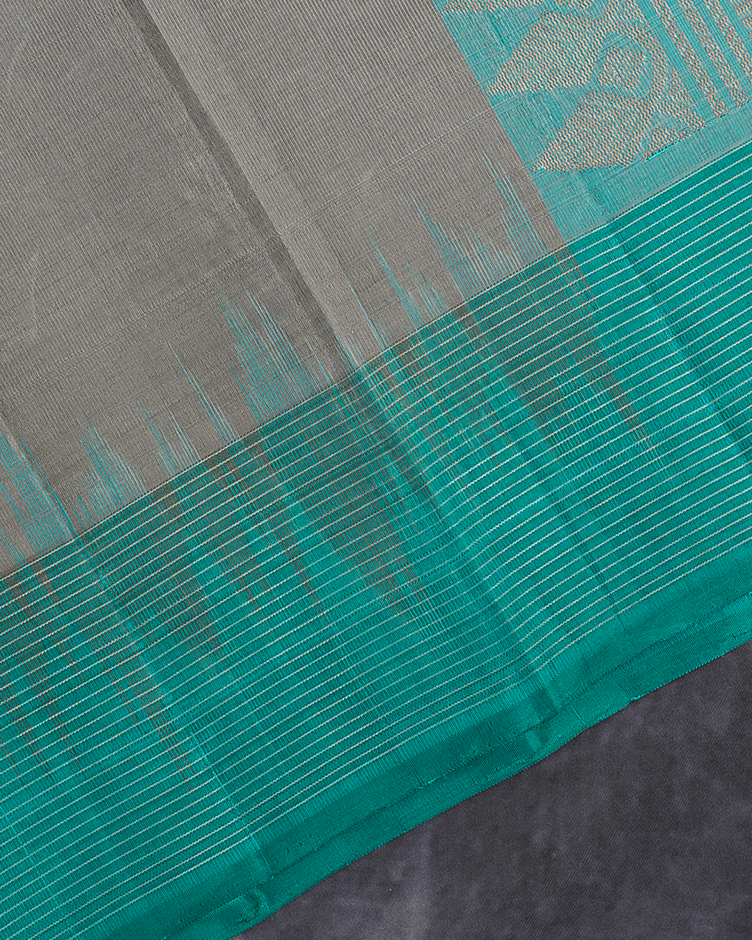 Grey Soft Silk Saree with Contrast Light Blue Border