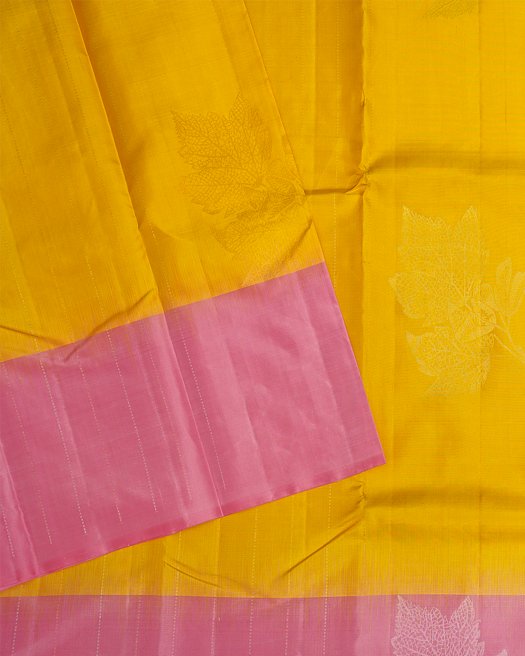 Mango Yellow Soft Silk Saree with Baby Pink Border