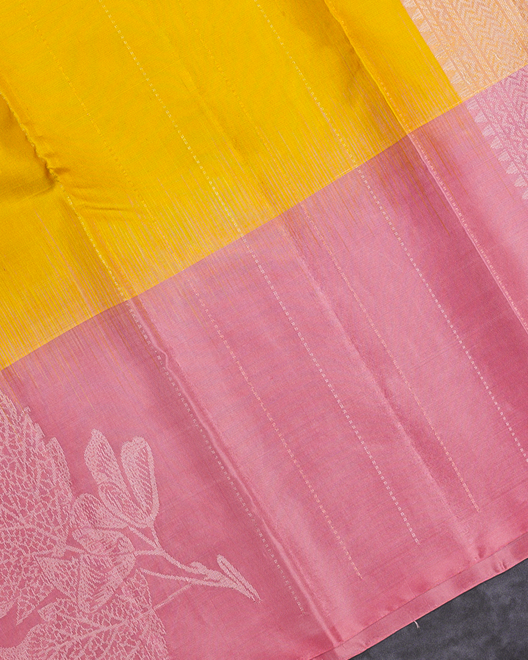 Mango Yellow Soft Silk Saree with Baby Pink Border