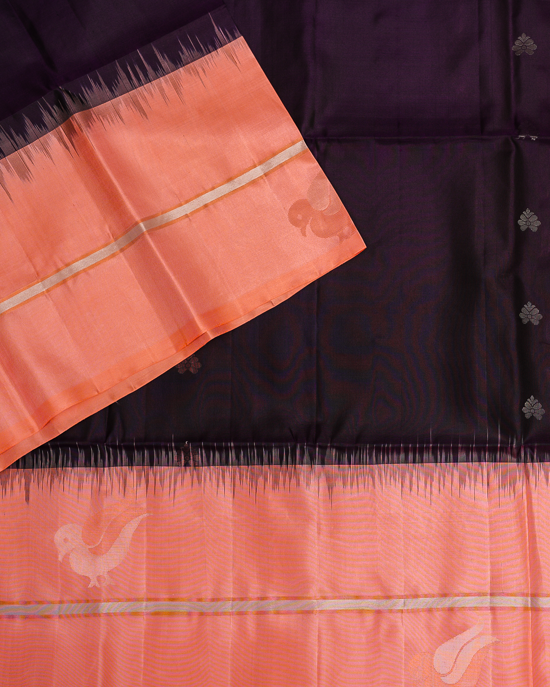 Dark Brown Soft Silk Saree with Contrast Beige Border