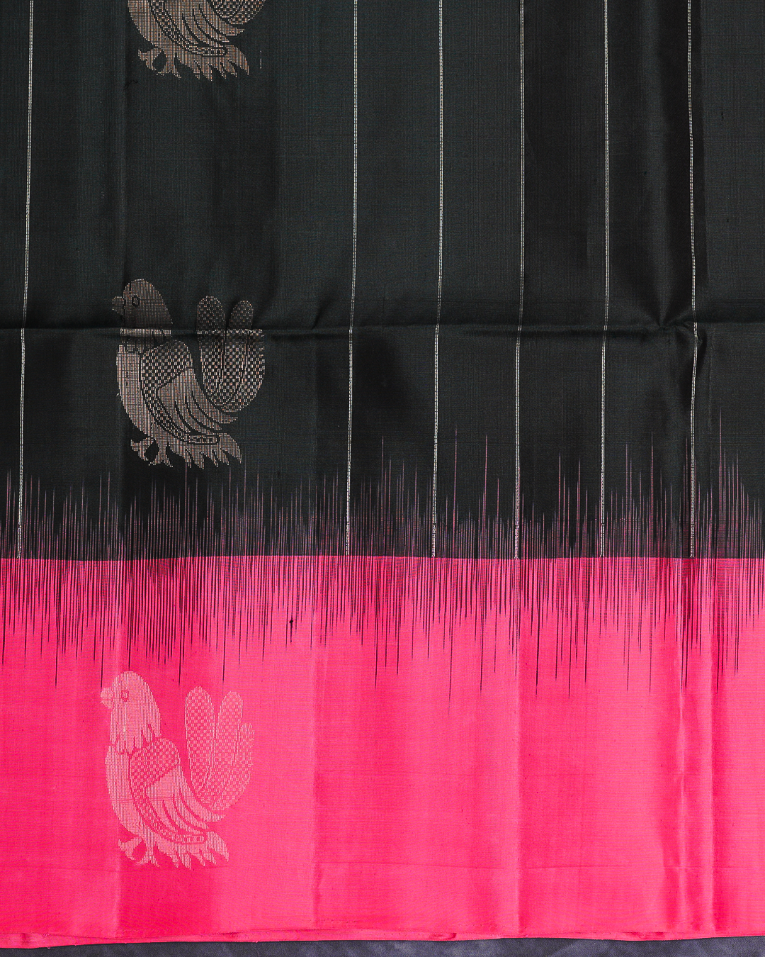 Black Soft Silk Saree with Contrast Rani Pink Border