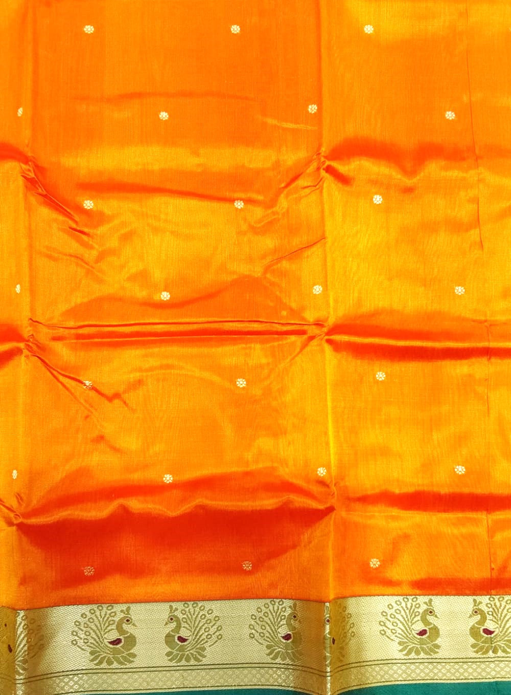 Thread Work Silk Saree in Orange with Yellow Shade