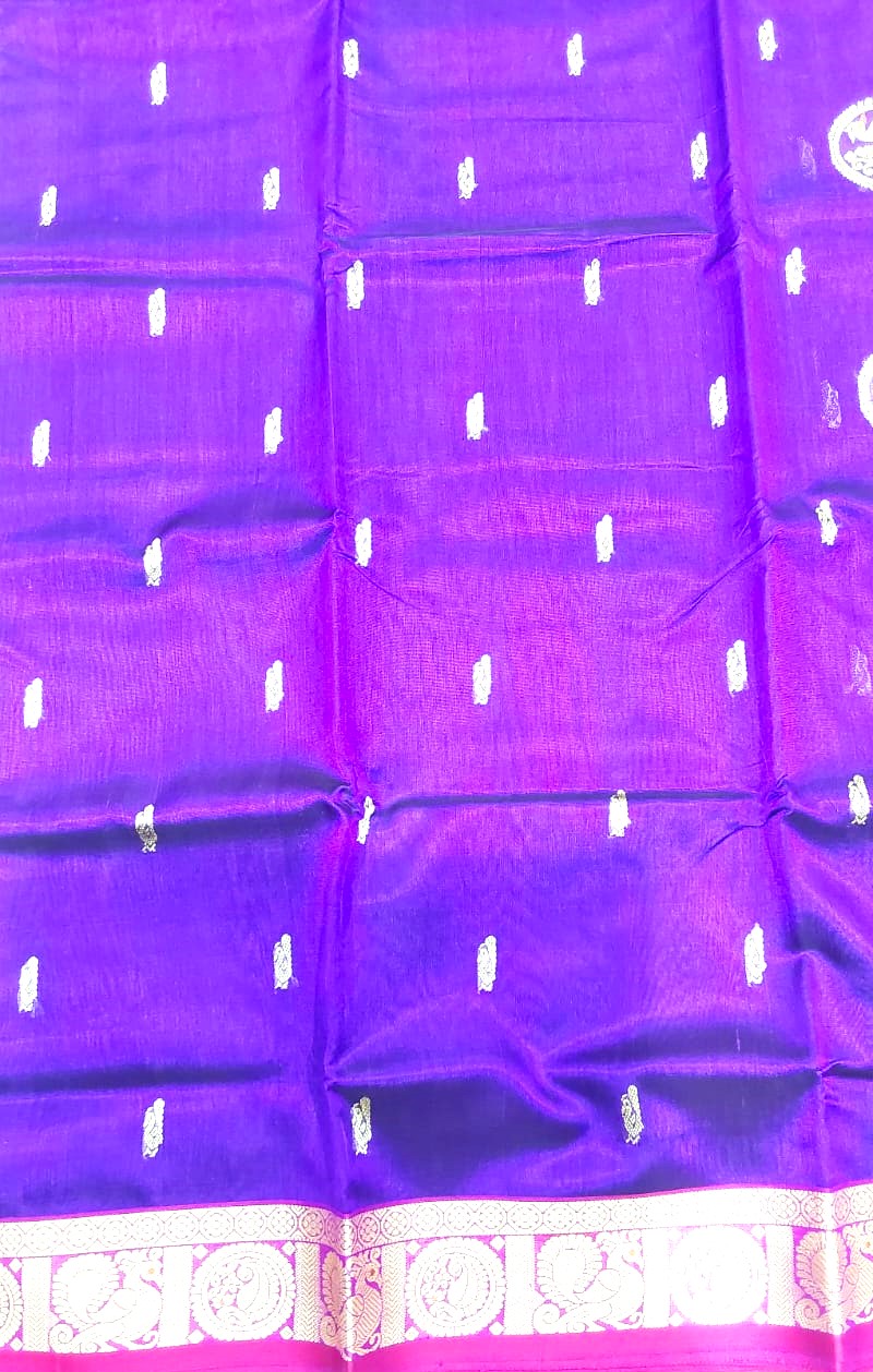 Elegant violet Thread Work Silk Saree features intricate Annam thread work