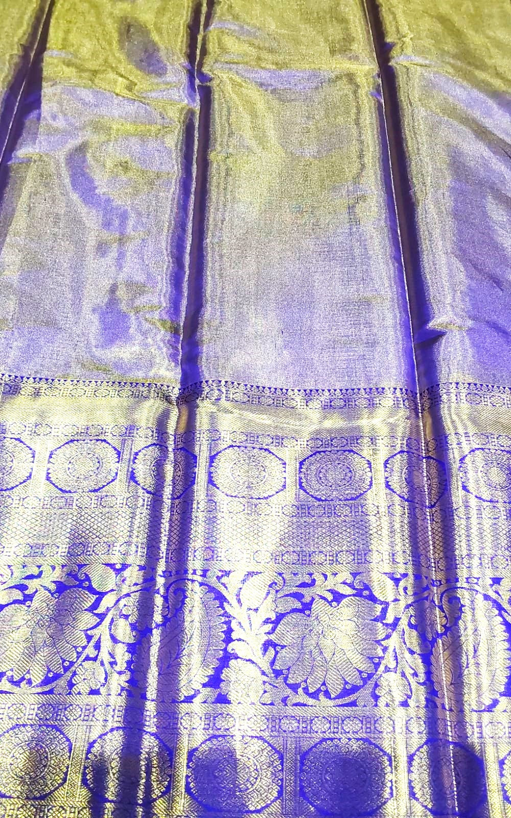 Grand Jacquard Wedding Kanchipuram Saree in Half White with Blue Long Border