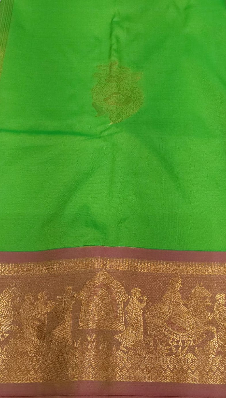 Semi-Silk Party Wear Saree in Light Green with Brown Border