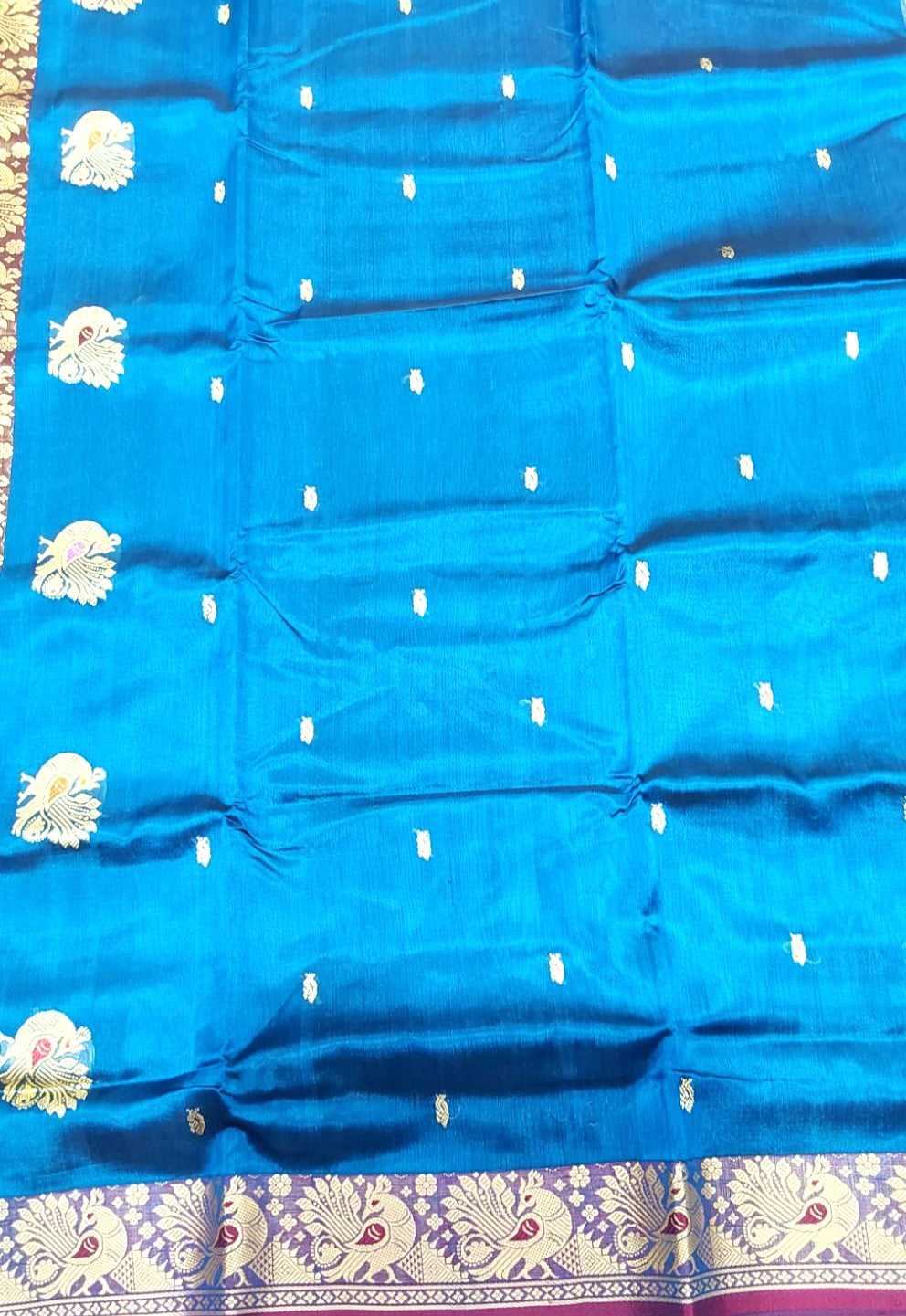 Thread Work Silk Saree in Dark Blue with Annam Design