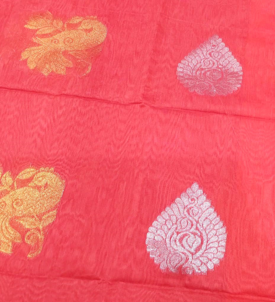 Kanchipuram Silk Cotton Sarees in Red Color with royal blue border