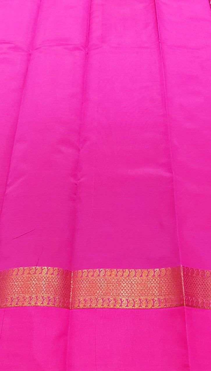 Kanchipuram Silk Cotton Saree in Black with Pink Contrast Border