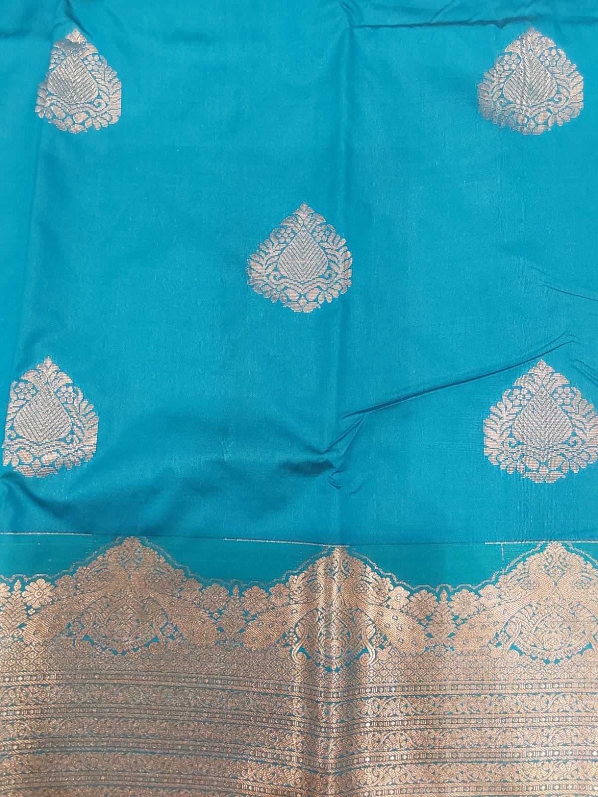 Peacock Blue Semi-Silk Party Wear Saree with Turning Border