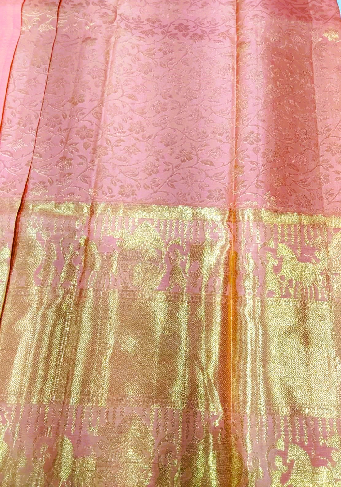 Baby Pink Jacquard Wedding Saree with Elegant Zari Border