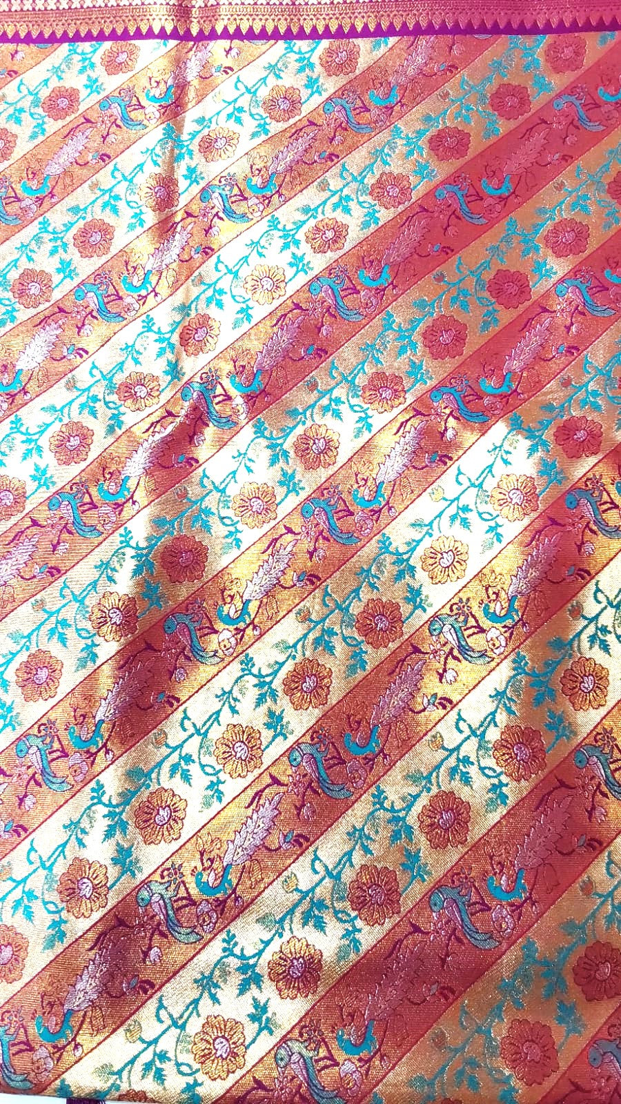 Multi-Color Banarasi Saree with Peacock and Kodi Malar Designs