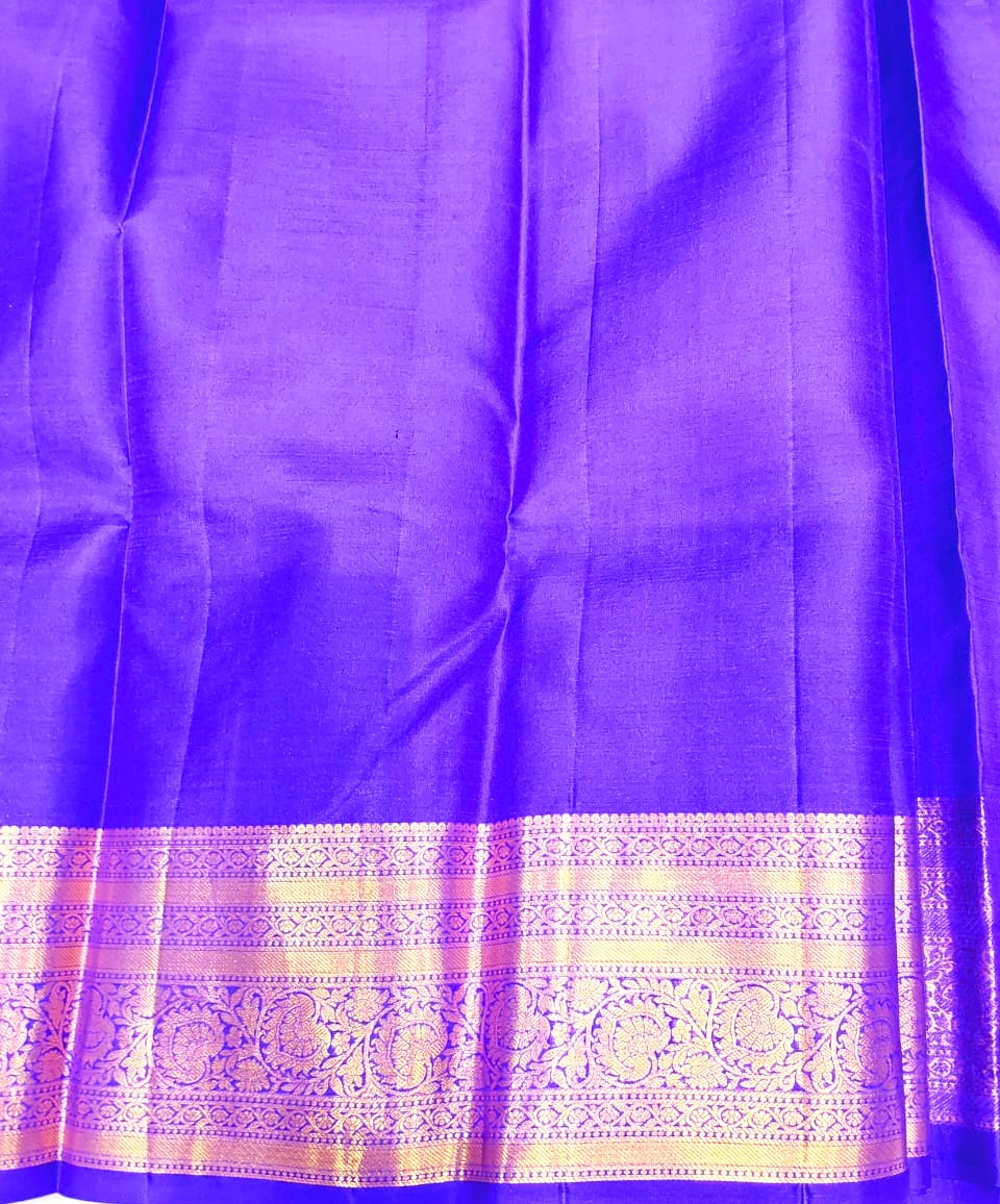 Blue with Gold Shade Jacquard Wedding Saree with Contrast Zari Border