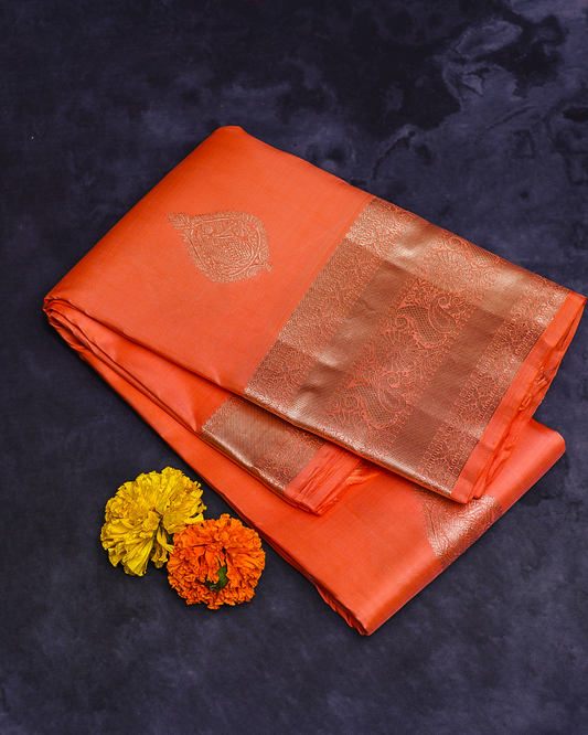 Light Orange Soft Silk Saree with Self-Color Border