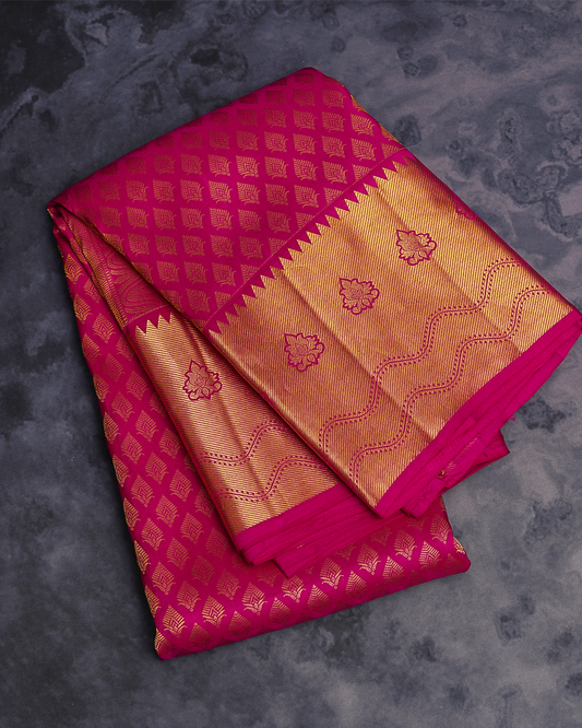 Rani Pink Jacquard Wedding Saree with Self-Design and Zari Head Portion