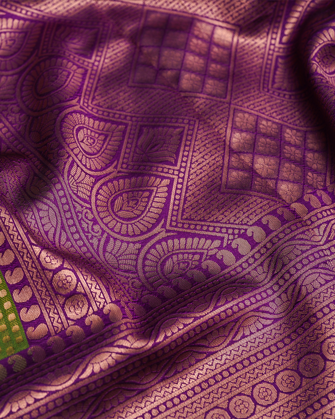 Green Semi-Silk Saree with Contrast Violet Border