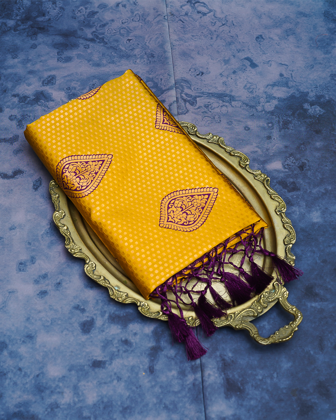 Yellow Semi-Silk Saree with Contrast Violet Border