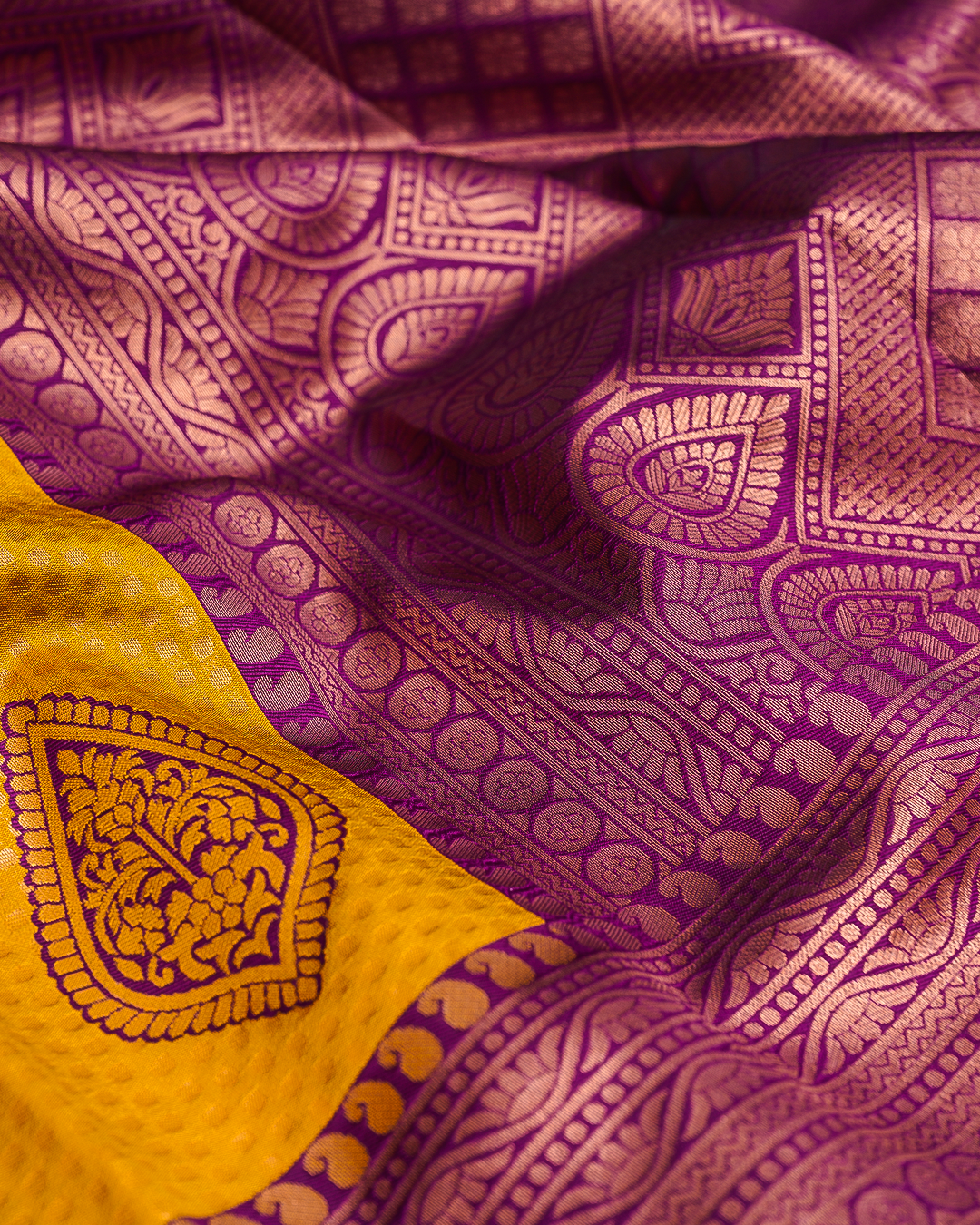 Yellow Semi-Silk Saree with Contrast Violet Border