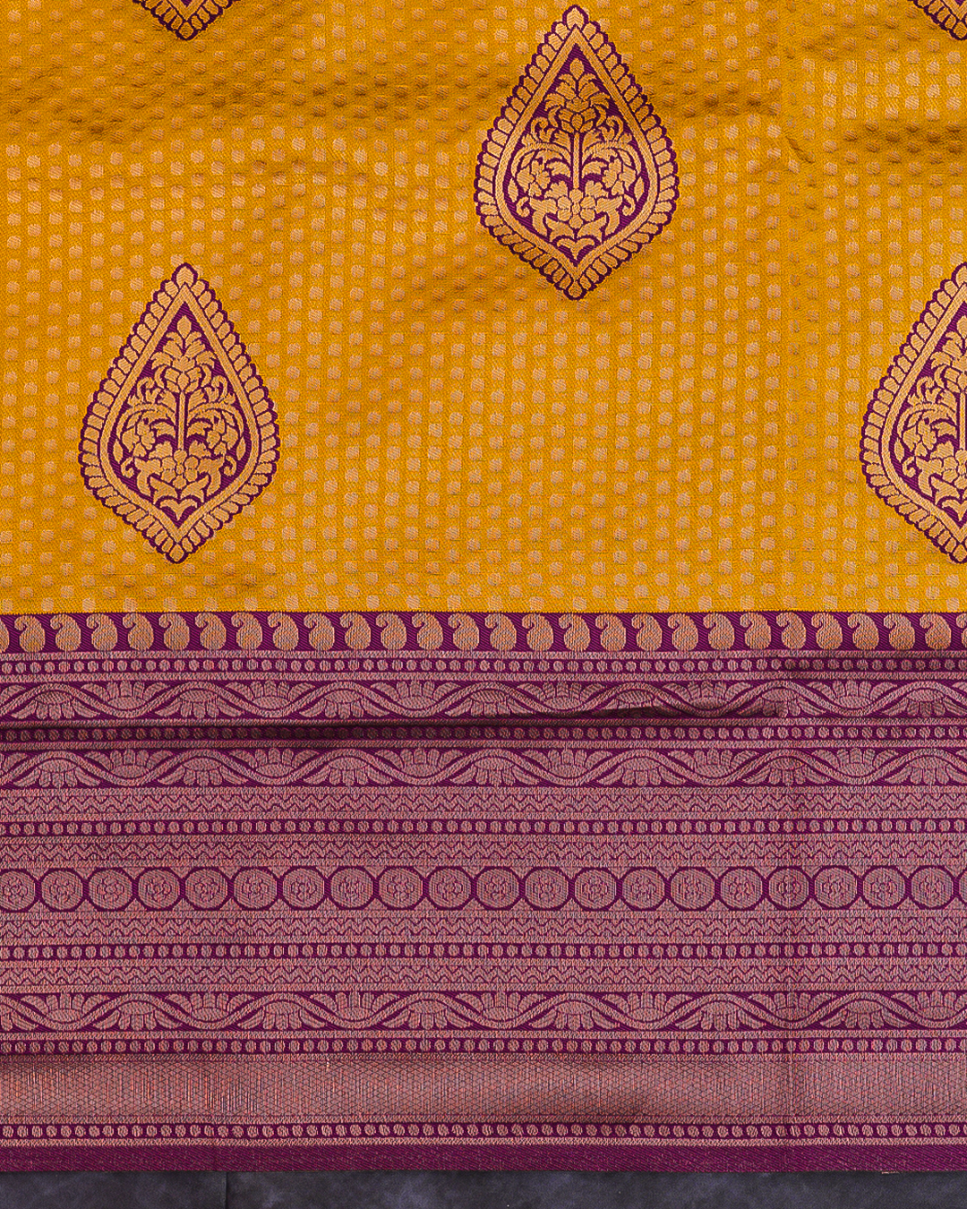 Yellow Semi-Silk Saree with Contrast Violet Border