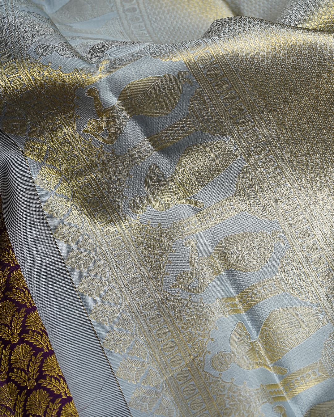 Brown Kanchi Silk Wedding Saree with Contrast Zari Border