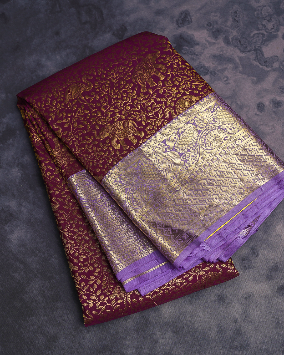 Grand Jacquard Kanchipuram Saree in Dark Maroon with Lavender Border