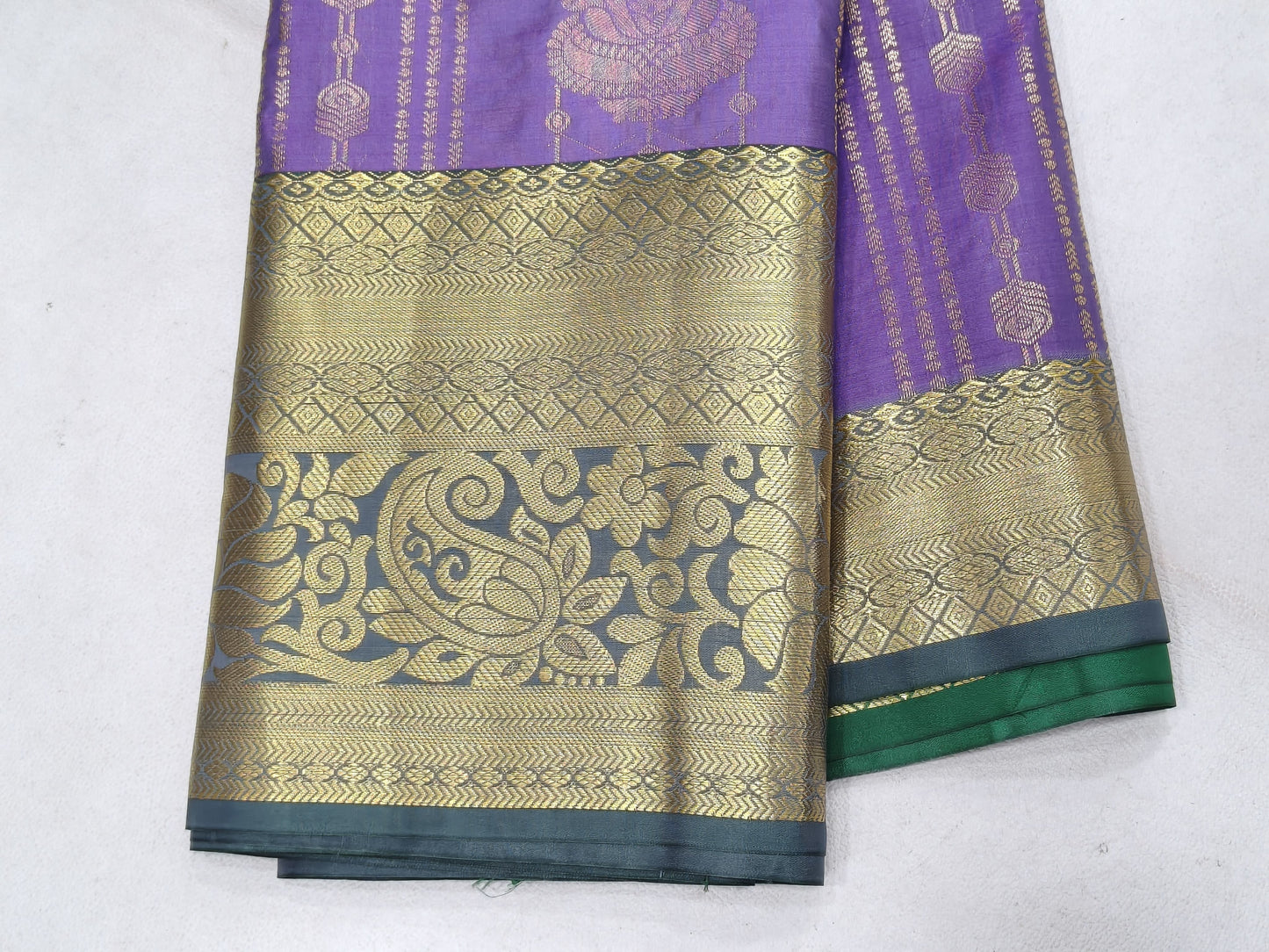semi silk saree - violet with green