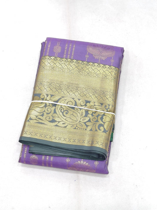 semi silk saree - violet with green