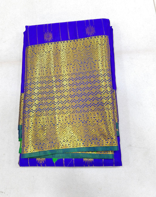 Semi Silk Saree - Blue With Green Saree