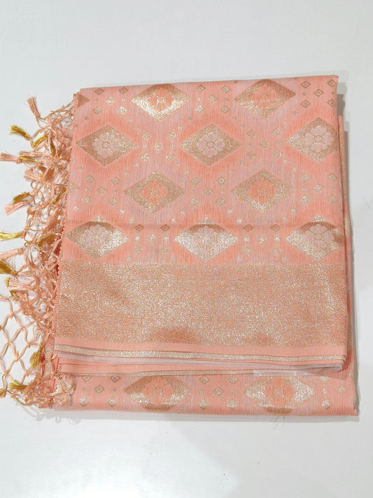 Fancy Saree – Peach with Zari Work Border ✨