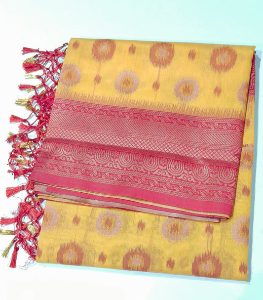 Fancy Saree – Yellow with Red Colour Combination ✨