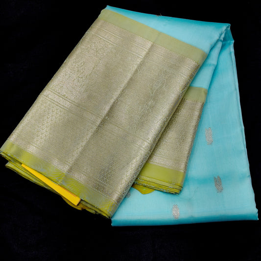 ✨ Light Blue Soft Silk Saree with Golden Beige Border