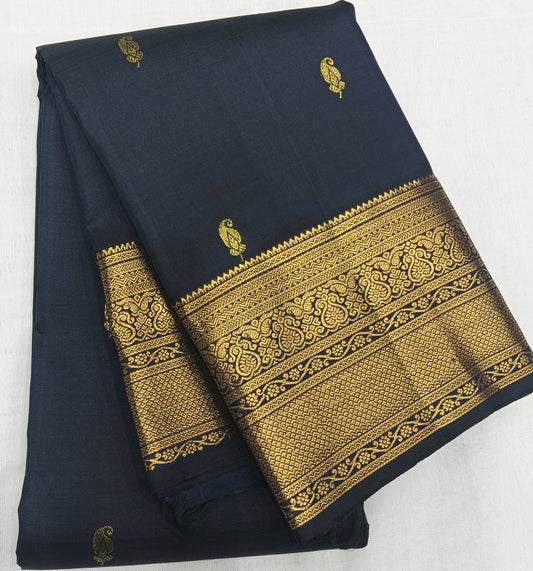 🖤 Black Soft Silk Saree with Golden Zari ✨