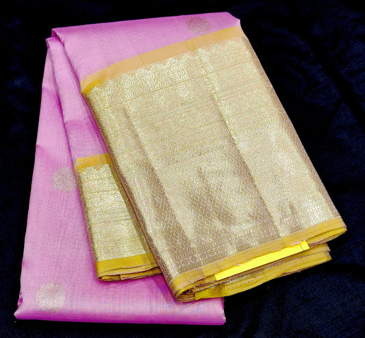 ✨ Lavender Pink Soft Silk Saree with Golden Border