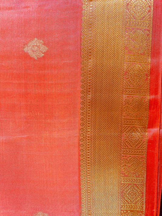 🌸 Peach Pure Silk Saree with Butta Designs – A Blend of Grace & Comfort 🌸