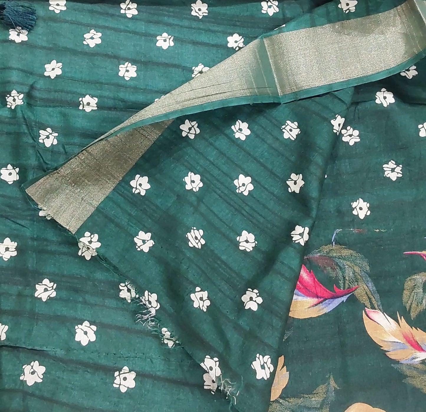 Fancy Bottle Green Color Tussar Silk Saree