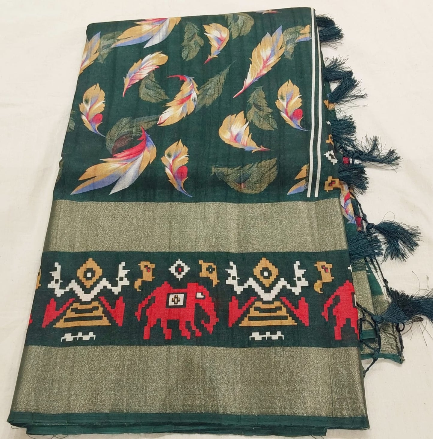 Fancy Bottle Green Color Tussar Silk Saree