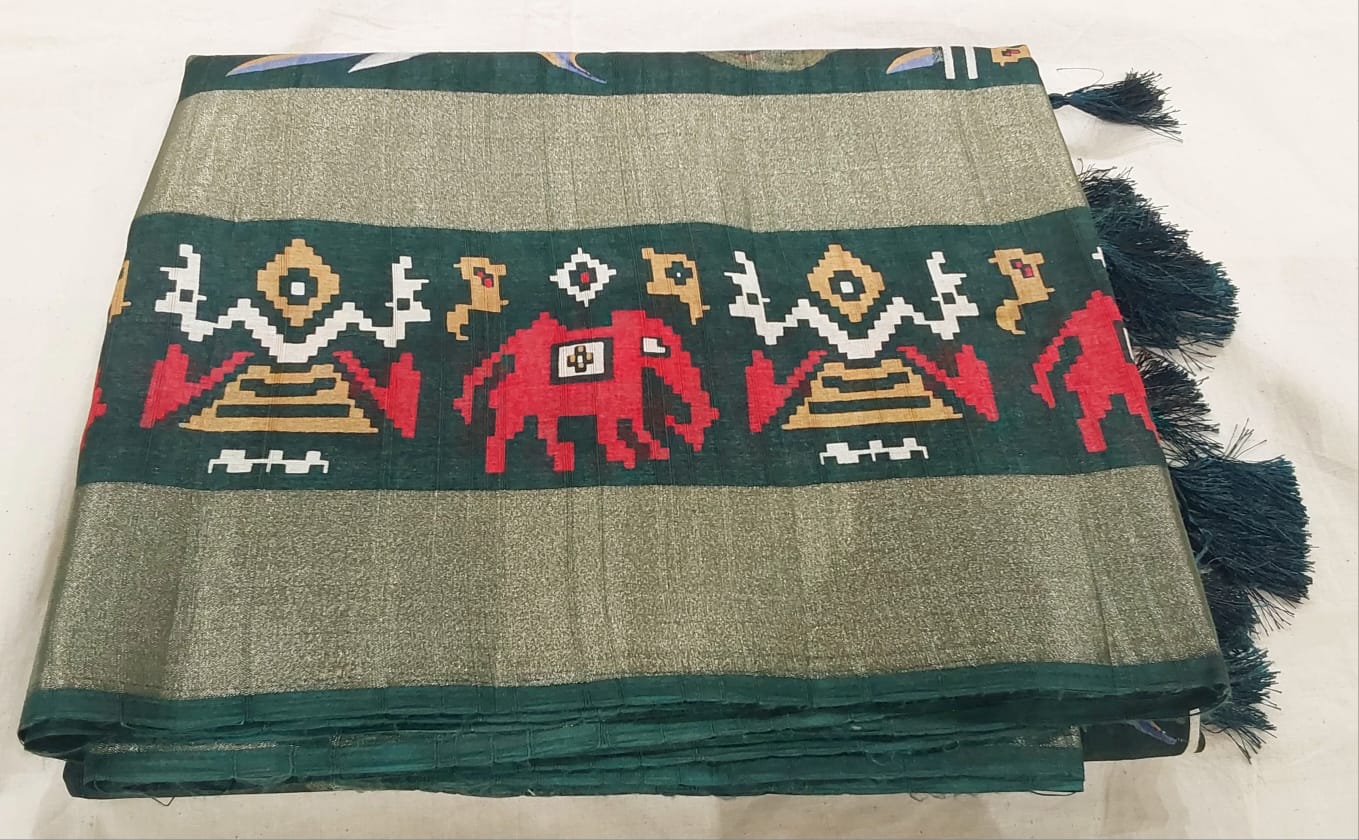 Fancy Bottle Green Color Tussar Silk Saree