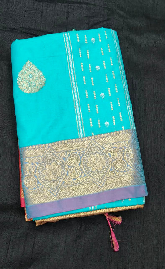 Sky Blue Kanchipuram Silk Saree with Contrast Zari Border