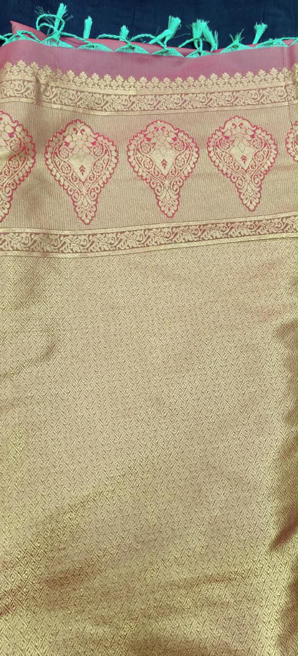 Sky Blue Kanchipuram Silk Saree with Contrast Zari Border