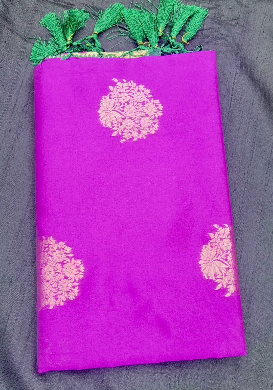 Magenta Pink Kanchipuram Silk Saree with Green Zari Border