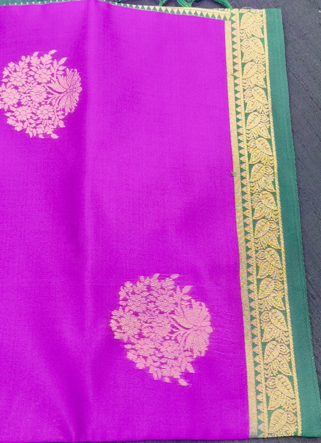 Magenta Pink Kanchipuram Silk Saree with Green Zari Border