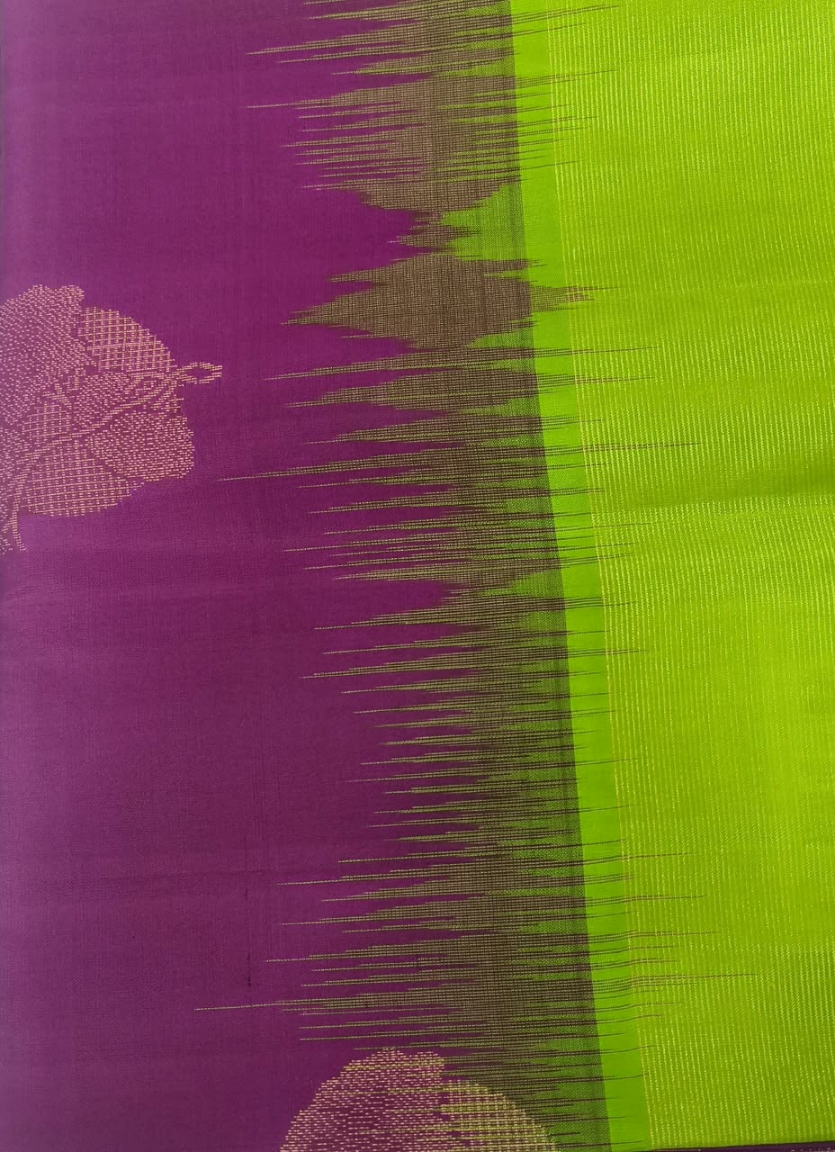 Purple Kanchipuram Silk Saree with Parrot Green Contrast Border